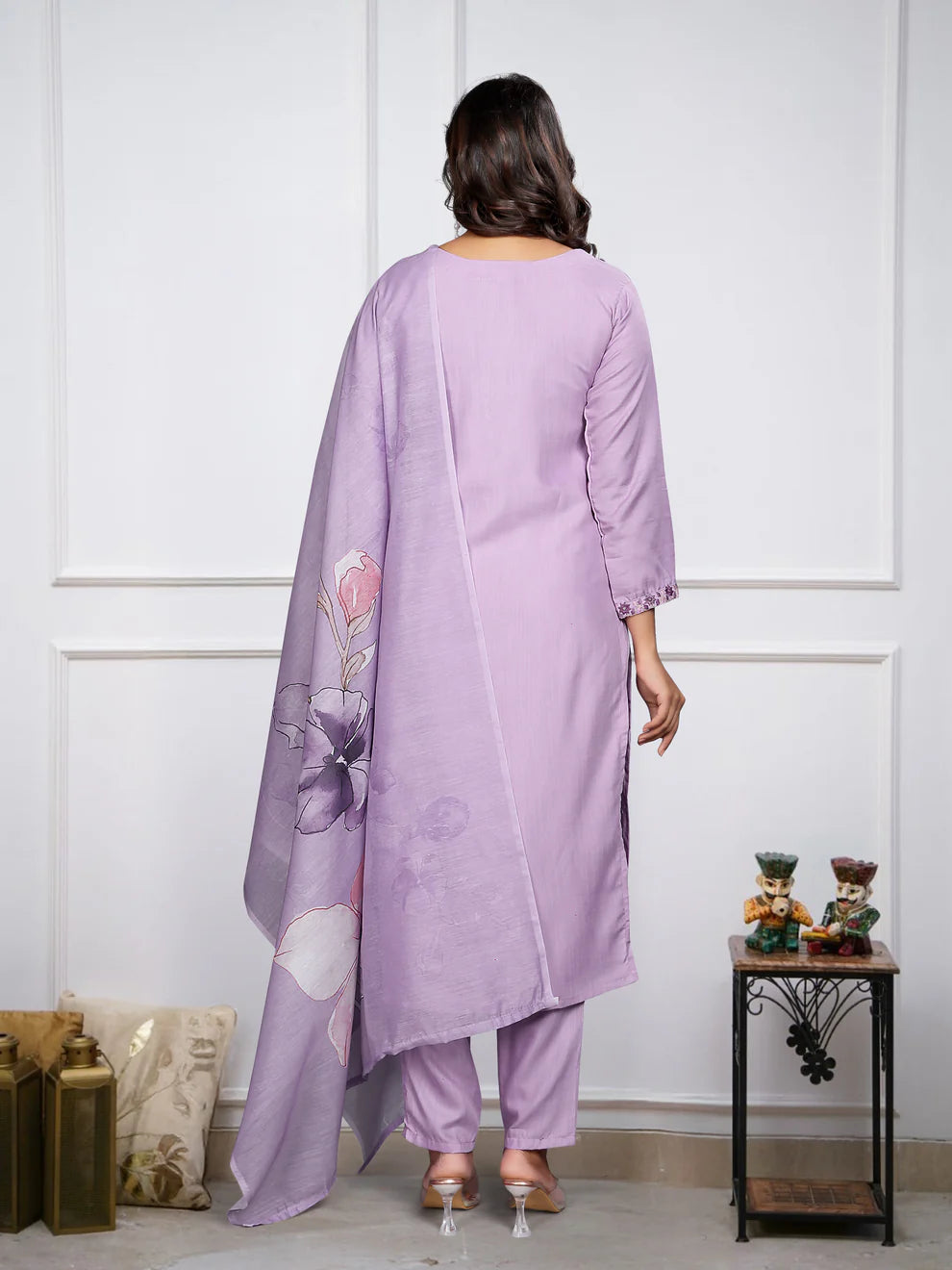 Dixz Fashion Elegant Rayon Slub Embroidered Suit Set with Printed Dupatta