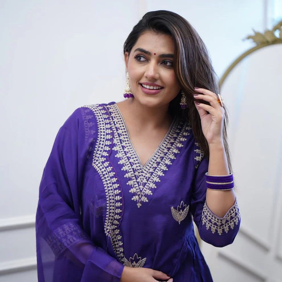 Dixz Fashion Elegant PV Chanderi Gown Style Kurti Set