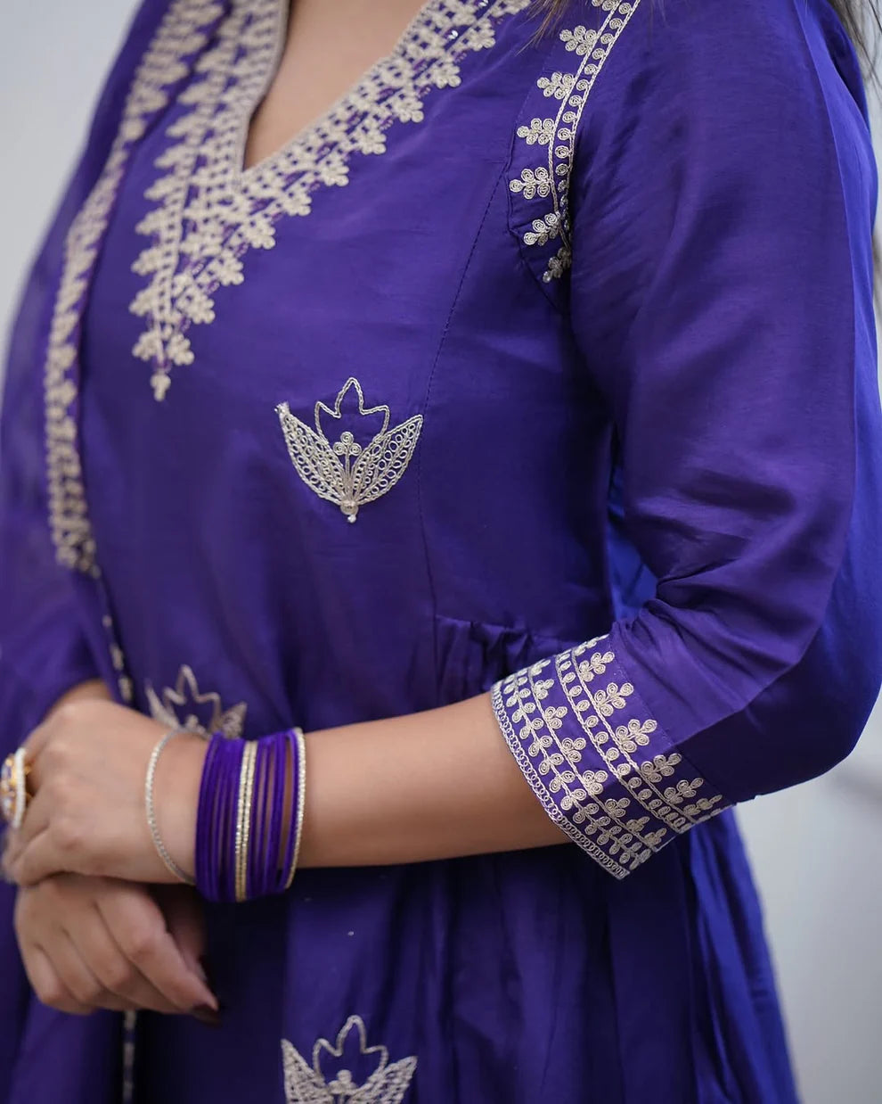 Dixz Fashion Elegant PV Chanderi Gown Style Kurti Set
