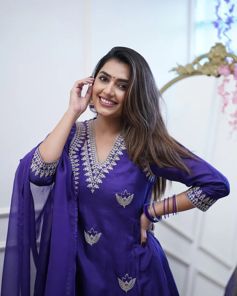 Dixz Fashion Elegant PV Chanderi Gown Style Kurti Set
