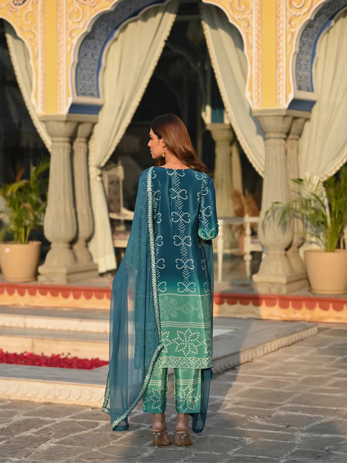 Dixz Fashion Graceful Chinnon Silk Printed & Embroidered Suit Set