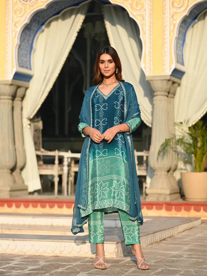 Dixz Fashion Graceful Chinnon Silk Printed & Embroidered Suit Set