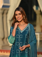 Dixz Fashion Graceful Chinnon Silk Printed & Embroidered Suit Set