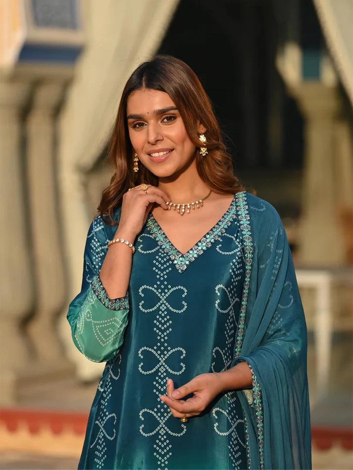 Dixz Fashion Graceful Chinnon Silk Printed & Embroidered Suit Set