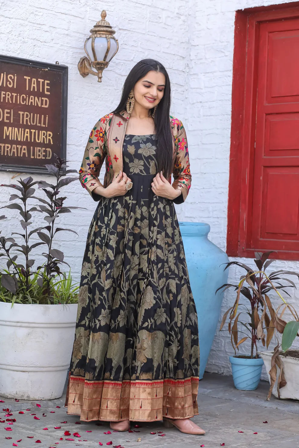 Dixz Fashion Weaving Paithani Silk Gown with Vibrant Jacket