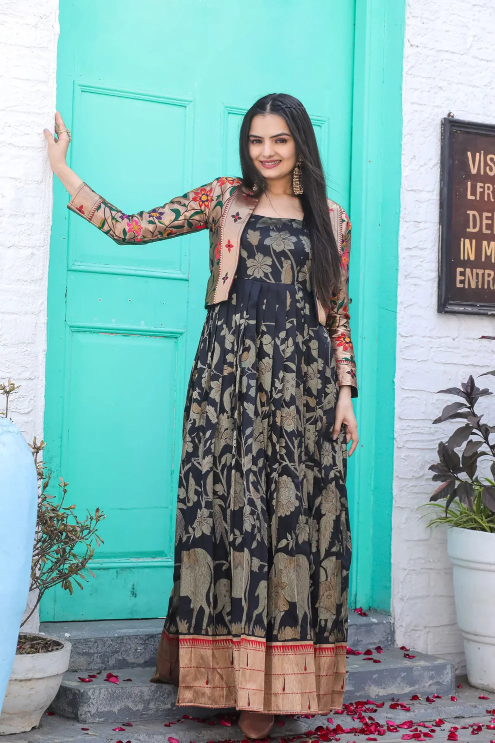 Dixz Fashion Weaving Paithani Silk Gown with Vibrant Jacket