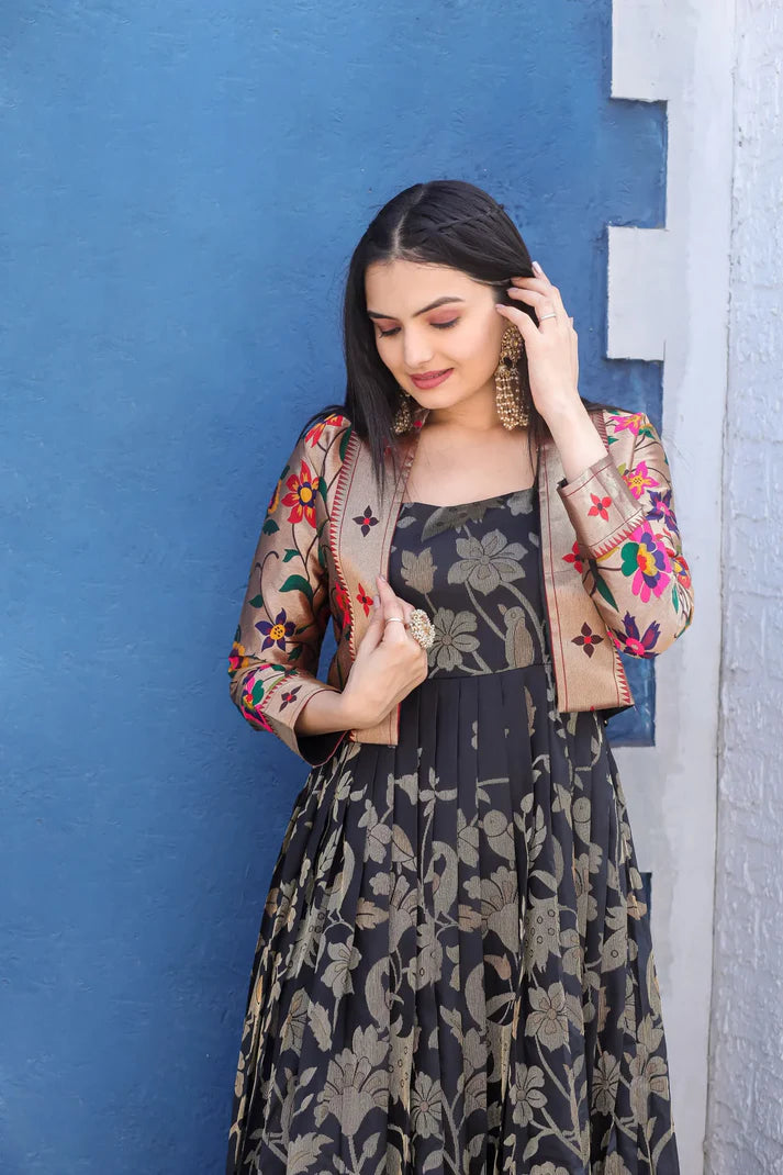 Dixz Fashion Weaving Paithani Silk Gown with Vibrant Jacket
