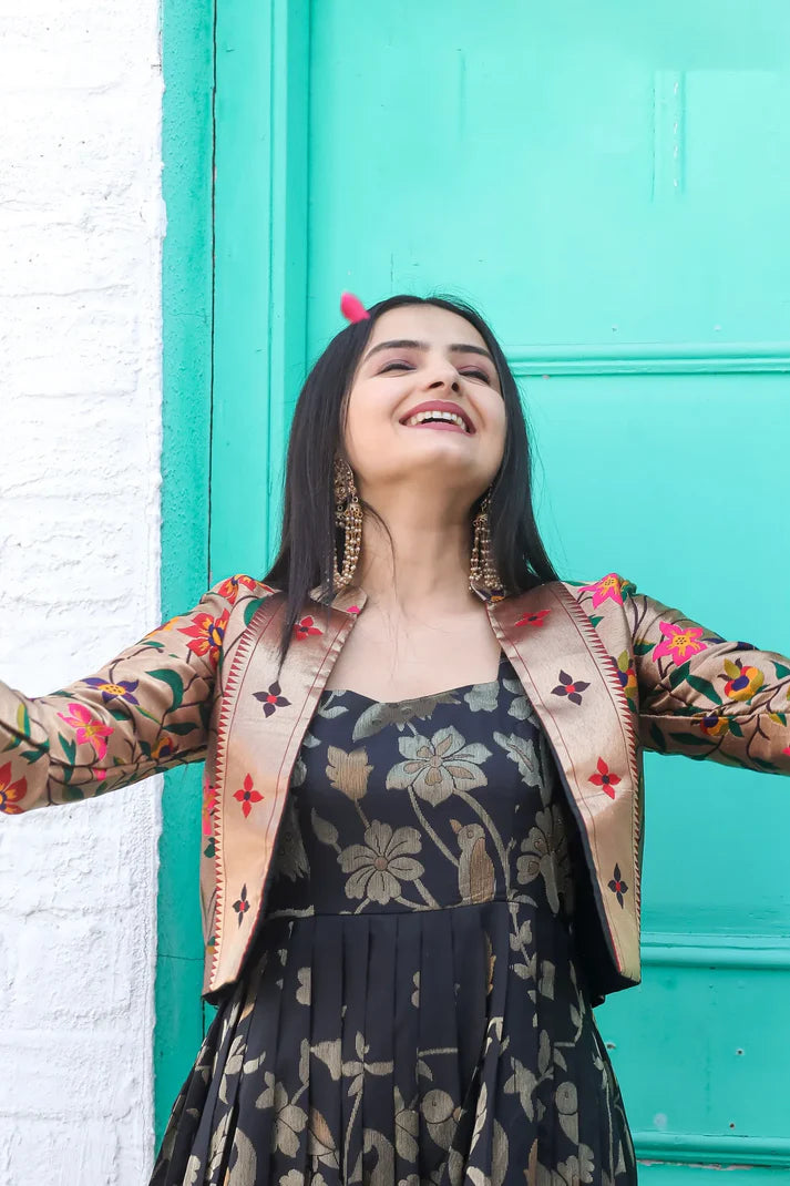 Dixz Fashion Weaving Paithani Silk Gown with Vibrant Jacket