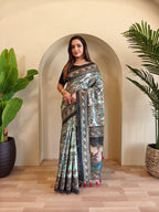 Dixz Fashion Soft Cotton Chanderi with Kalamkari Digital Print & Tassels Saree