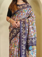 Dixz Fashion Soft Cotton Chanderi with Kalamkari Digital Print & Tassels Saree