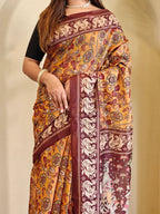 Dixz Fashion Soft Cotton Chanderi with Kalamkari Digital Print & Tassels Saree
