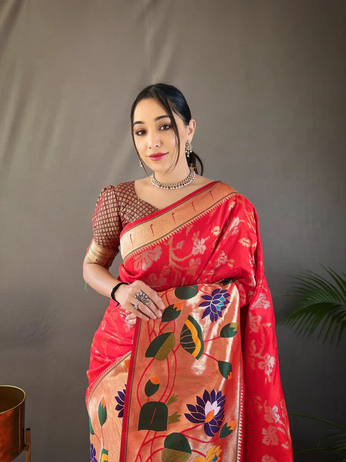 Dixz Fashion Pure soft paithani silk saree