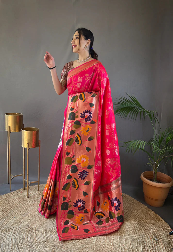 Dixz Fashion Pure soft paithani silk saree