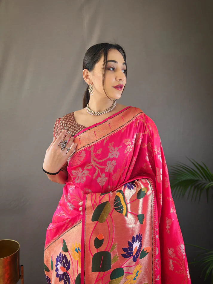 Dixz Fashion Pure soft paithani silk saree