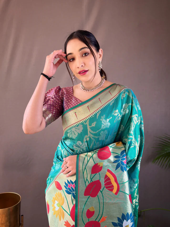 Dixz Fashion Pure soft paithani silk saree