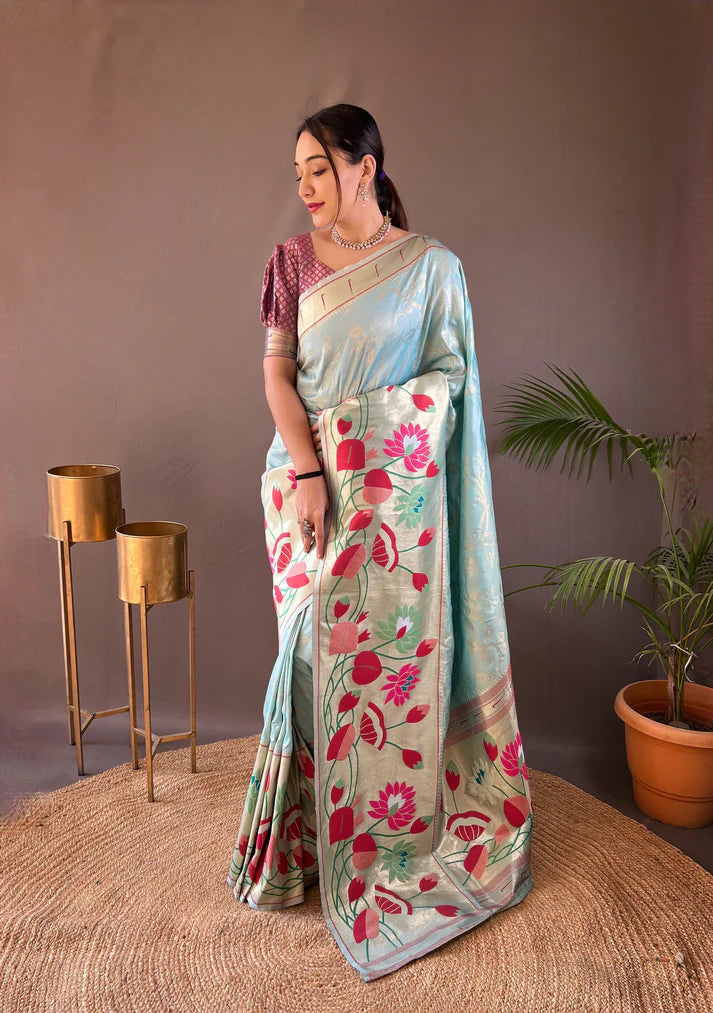 Dixz Fashion Pure soft paithani silk saree