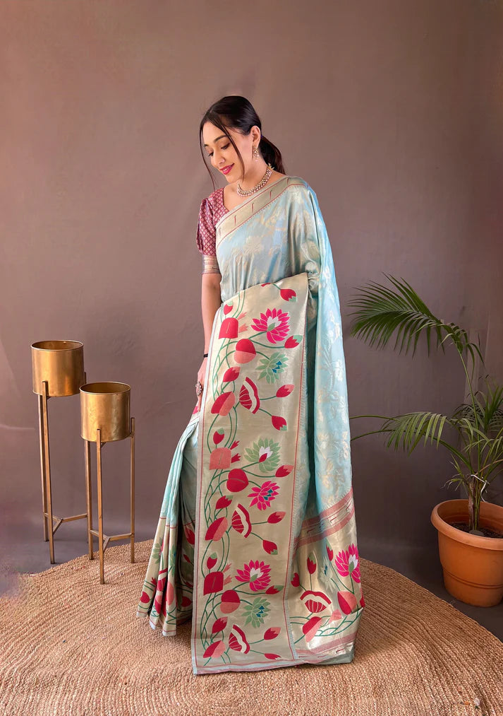 Dixz Fashion Pure soft paithani silk saree
