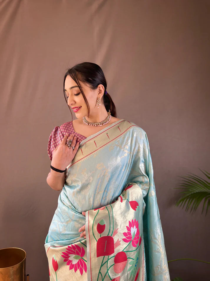 Dixz Fashion Pure soft paithani silk saree