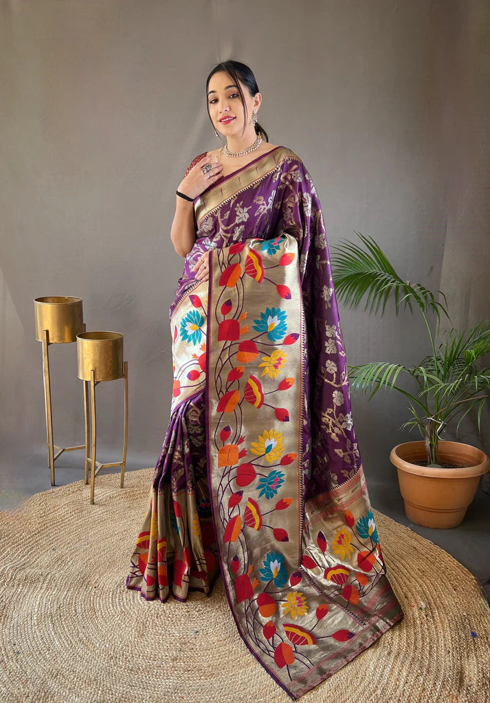 Dixz Fashion Pure soft paithani silk saree
