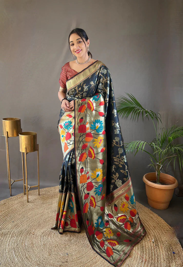 Dixz Fashion Pure soft paithani silk saree