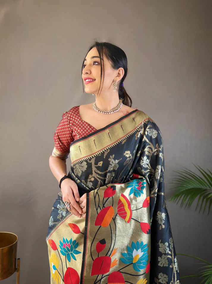 Dixz Fashion Pure soft paithani silk saree