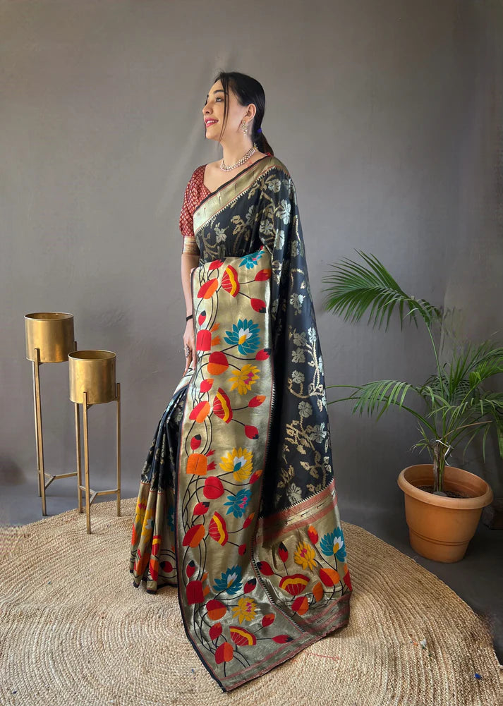 Dixz Fashion Pure soft paithani silk saree