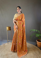Dixz Fashion Pure Tussar Silk Embroidered with Floral Jaal & Cutwork Border Saree