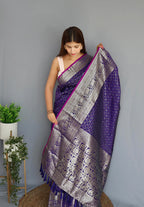 Dixz Fashion Graceful Khicha Checks Silk Saree with Rich Pallu & Embellished Border