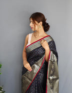 Dixz Fashion Graceful Khicha Checks Silk Saree with Rich Pallu & Embellished Border