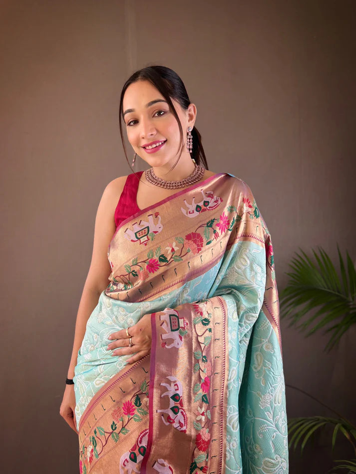 Dixz Fashion Beautiful Lucknowi Concept weaving saree