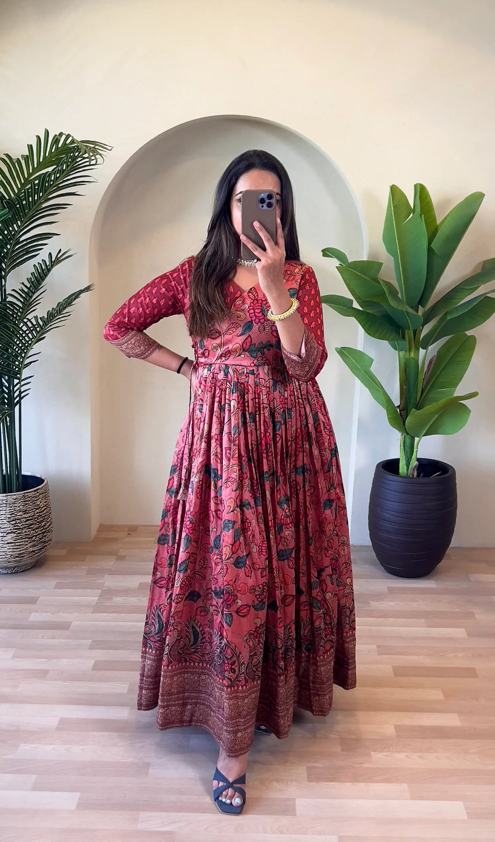 Dixz Fashion Festive Silk Blend Anarkali with Kalamkari Print