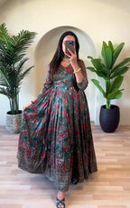 Dixz Fashion Festive Silk Blend Anarkali with Kalamkari Print