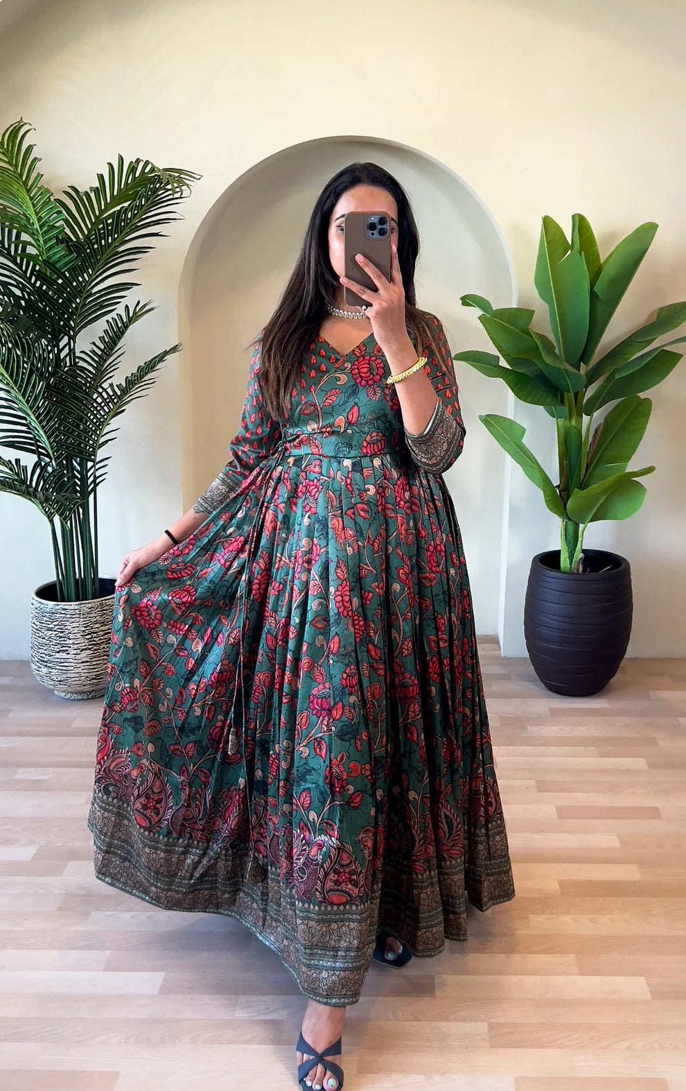 Dixz Fashion Festive Silk Blend Anarkali with Kalamkari Print