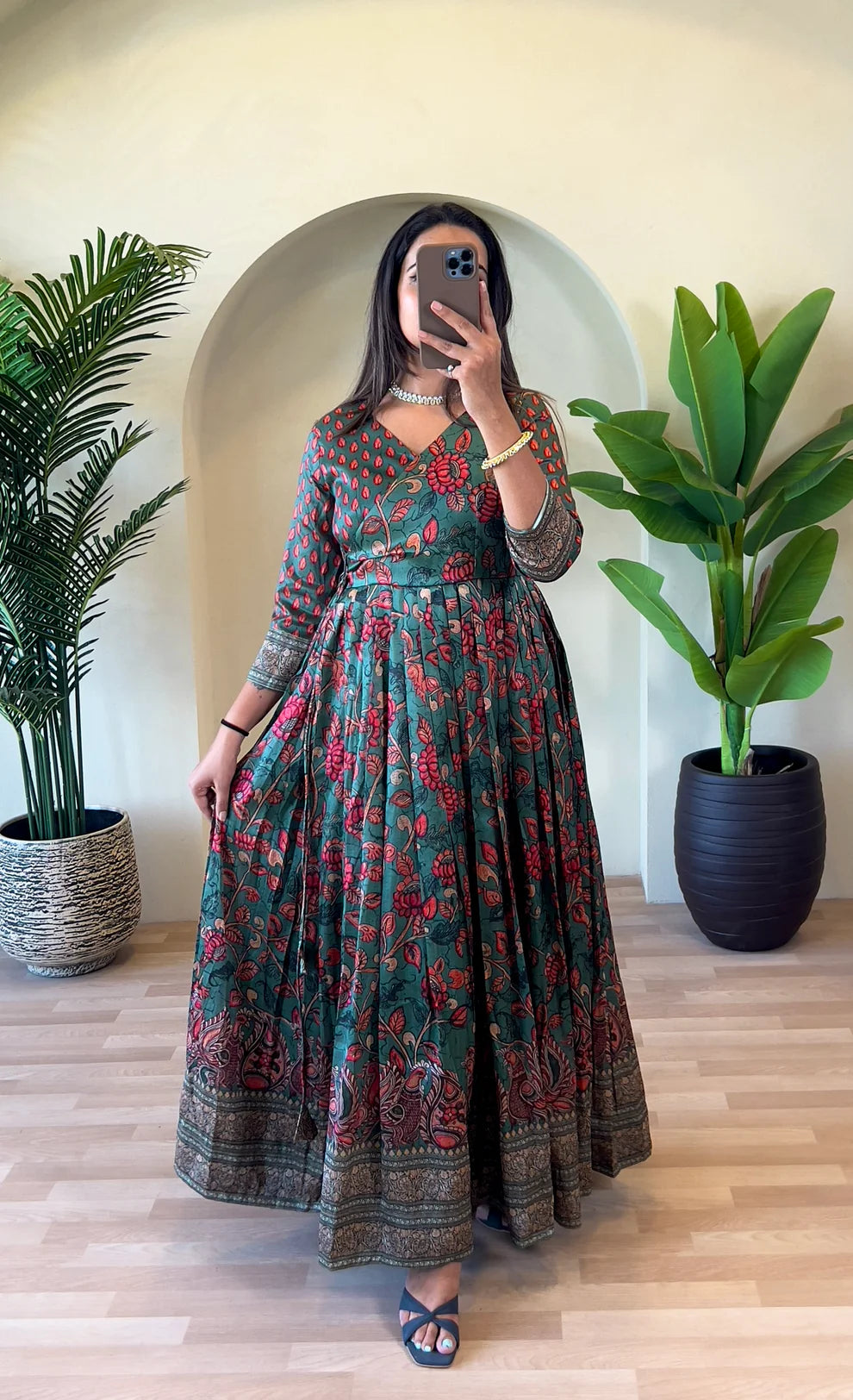 Dixz Fashion Festive Silk Blend Anarkali with Kalamkari Print