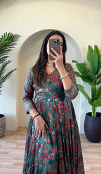 Dixz Fashion Festive Silk Blend Anarkali with Kalamkari Print