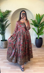 Dixz Fashion Festive Silk Blend Anarkali with Kalamkari Print