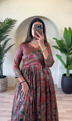 Dixz Fashion Festive Silk Blend Anarkali with Kalamkari Print