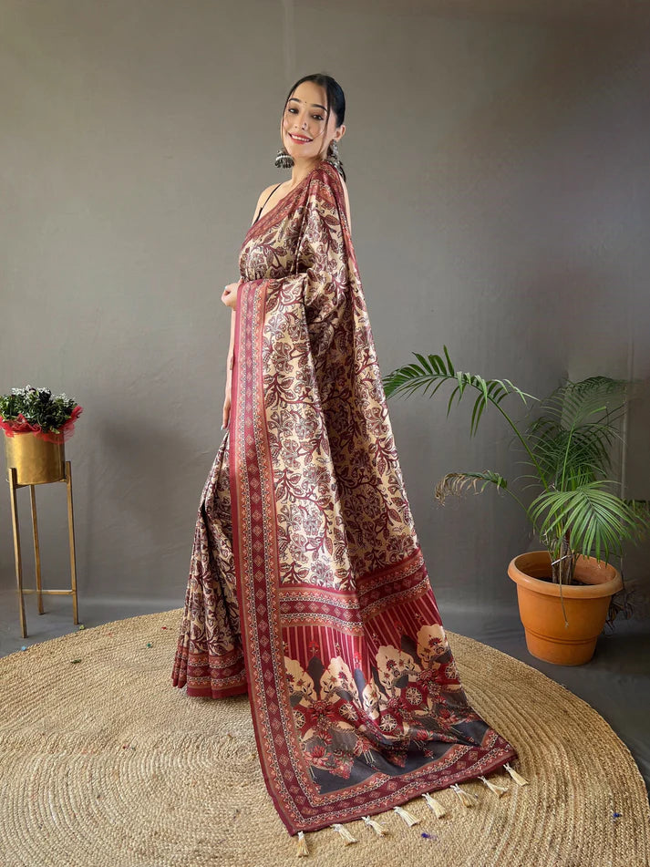 Dixz Fashion Digital print concept on semi silk weaves Saree