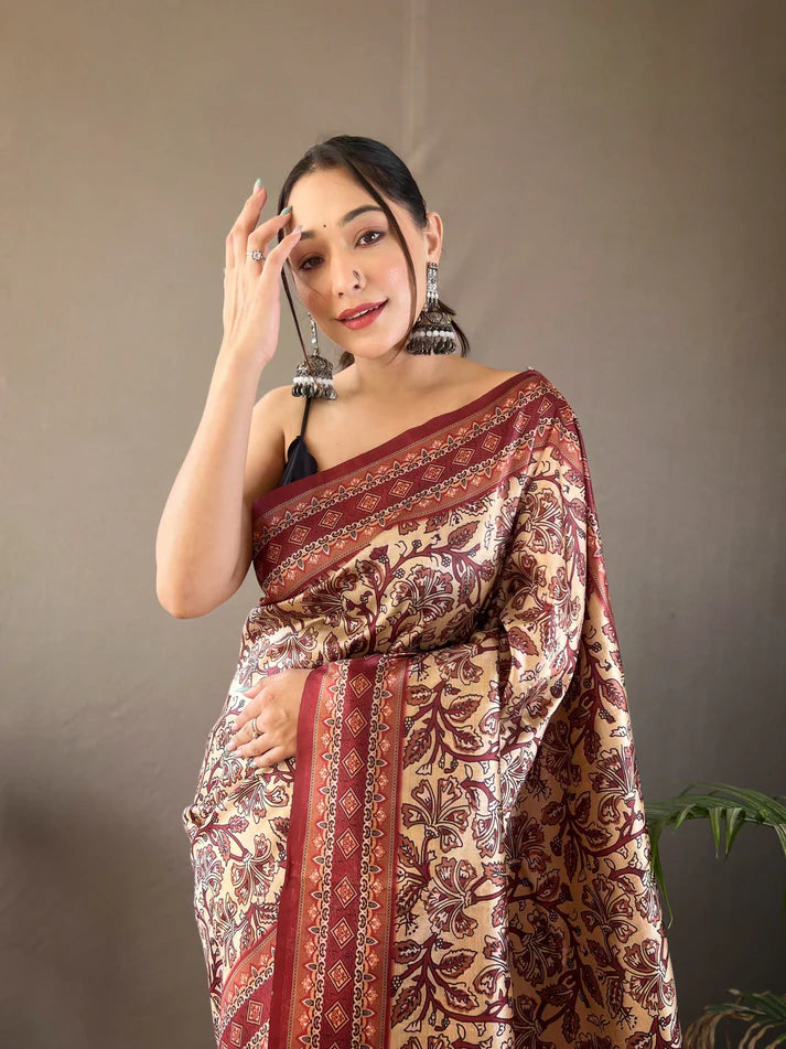 Dixz Fashion Digital print concept on semi silk weaves Saree