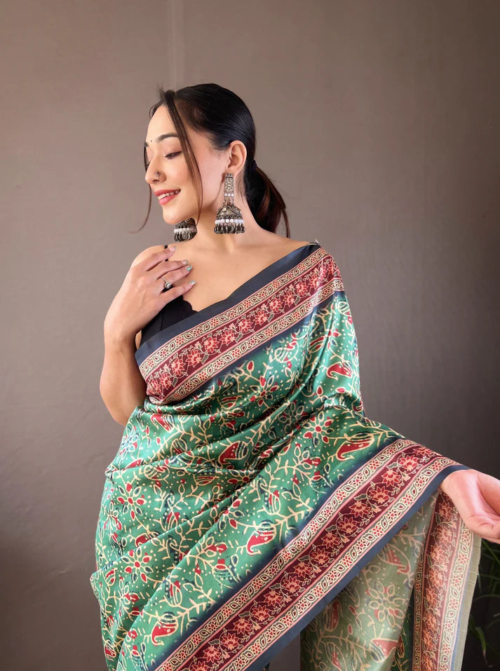 Dixz Fashion Digital print concept on semi silk weaves Saree