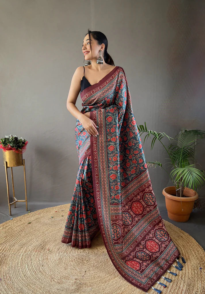Dixz Fashion Digital print concept on semi silk weaves Saree