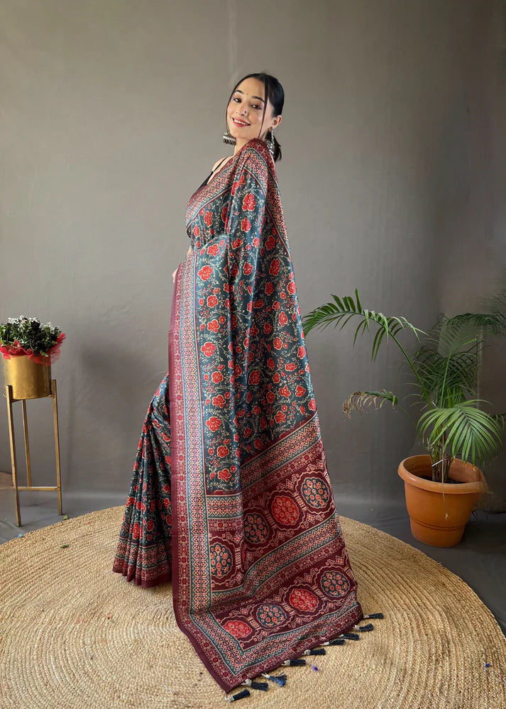 Dixz Fashion Digital print concept on semi silk weaves Saree