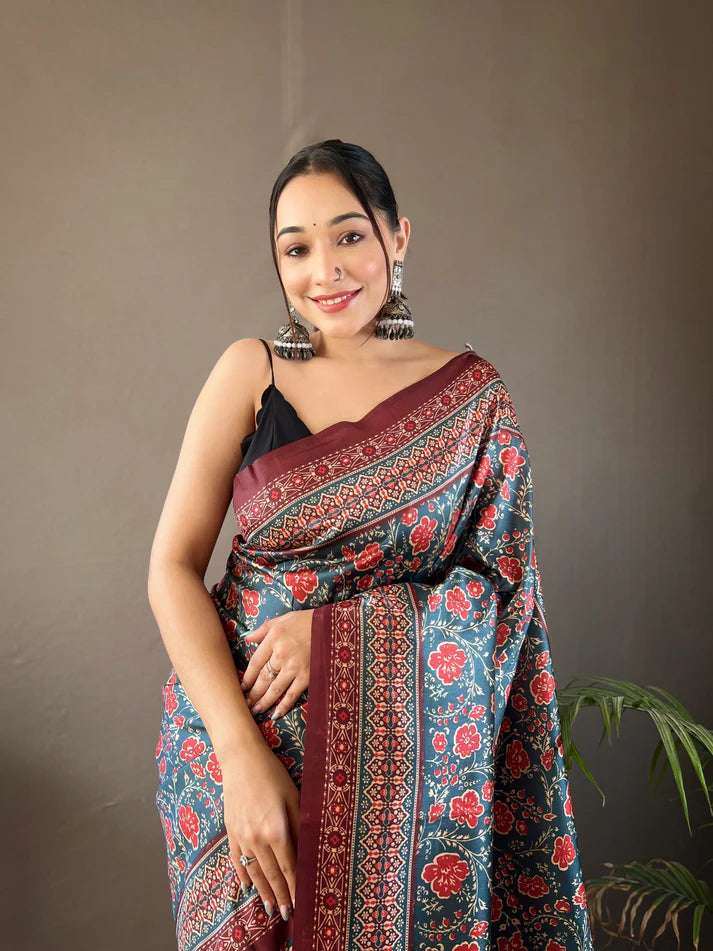 Dixz Fashion Digital print concept on semi silk weaves Saree
