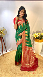 Dixz Fashion Ashmita – Semi Kanchi Silk Saree with Temple Border & Rich Zari Weaving