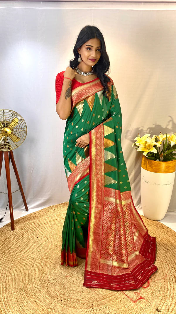 Dixz Fashion Ashmita – Semi Kanchi Silk Saree with Temple Border & Rich Zari Weaving