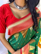 Dixz Fashion Ashmita – Semi Kanchi Silk Saree with Temple Border & Rich Zari Weaving