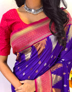 Dixz Fashion Ashmita – Semi Kanchi Silk Saree with Temple Border & Rich Zari Weaving