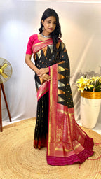 Dixz Fashion Ashmita – Semi Kanchi Silk Saree with Temple Border & Rich Zari Weaving