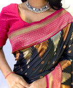 Dixz Fashion Ashmita – Semi Kanchi Silk Saree with Temple Border & Rich Zari Weaving