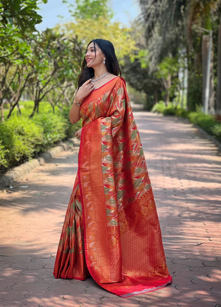 Dixz Fashion Kanchipattu Silk Saree with Contrast Weaving Border